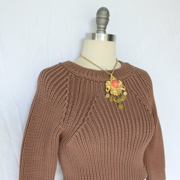 ELISABETTA FRANCHI Maglia cropped brown dress sweater tunic top woven 42 us 6 - Picture 7 of 9